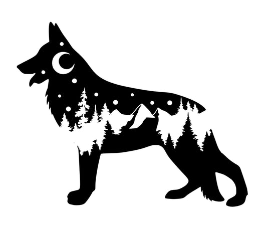 Adventure German Shepherd decal, Shepherd nature bumper sticker, dog sticker, permanent decal/bumper sticker, GSD decal, PNW